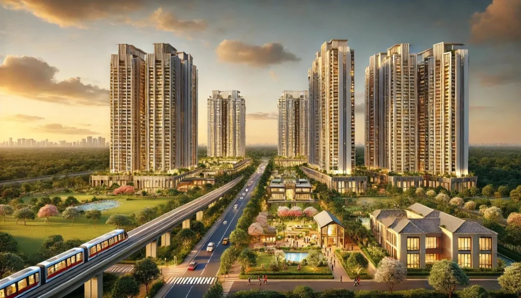 Skyline view of Sobha Aurum high-rise apartments Noida